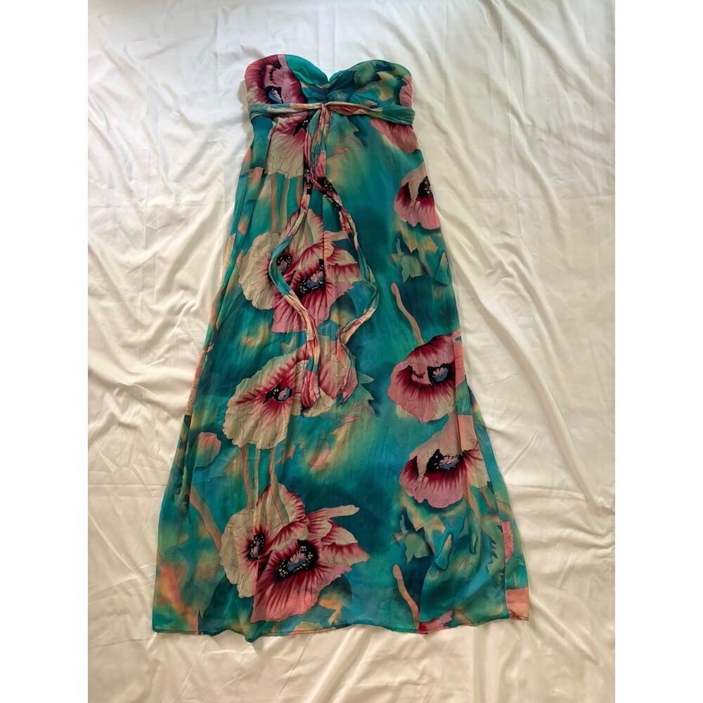 Xhilaration L dress blue pink floral print sheer panel lined sleeveless maxi